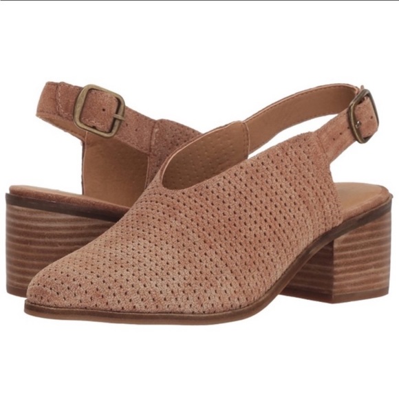 Lucky Brand Shoes - Lucky Brand Lideton Perforated Suede Leather Slingback Block Heel Mules Tan, 8